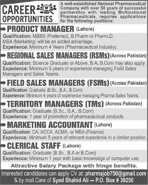Job Advertisement - Pharmaceutical Company Jobs in Pakistan 2026 July Sales Managers & Others Latest