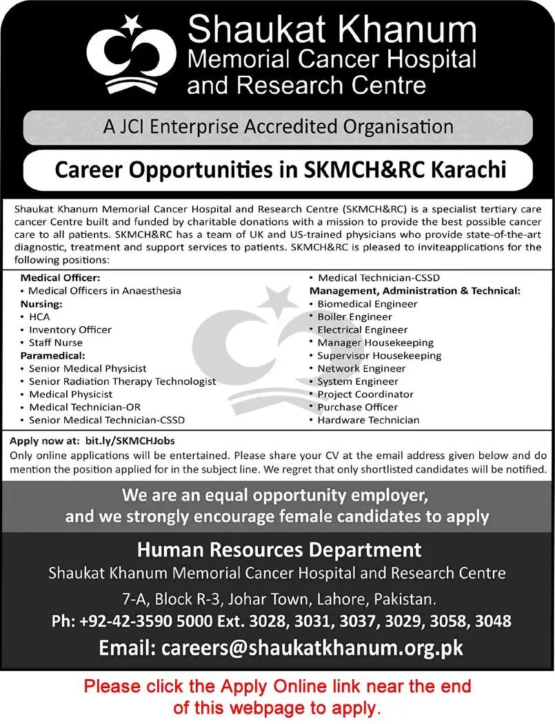 Job Advertisement - Shaukat Khanum Hospital Karachi Jobs July 2026 Apply Online Nurses, Medical Technicians & Others SKMCH&RC Latest