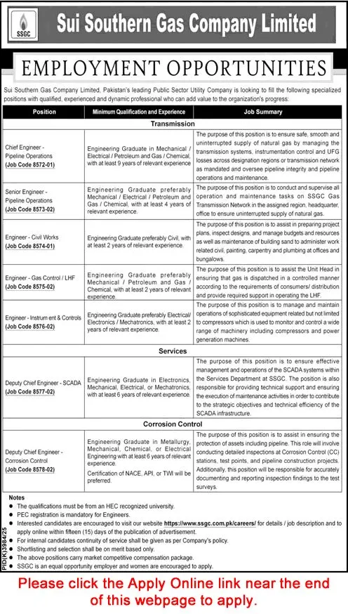 Job Advertisement - SSGC Jobs June 2026 July Apply Online Sui Southern Gas Company Limited Latest