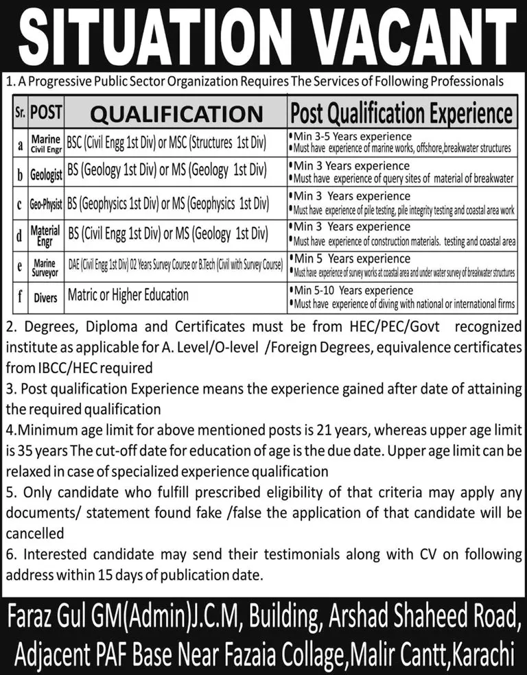 Job Advertisement - Public Sector Organization Jobs June 2026 Marine Surveyors, Drivers & Others Latest