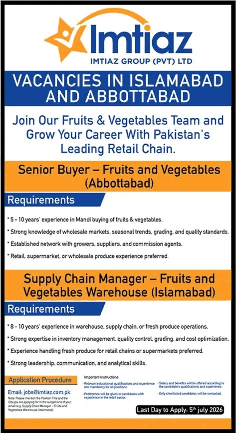 Job Advertisement - Supply Chain Manager & Senior Buyer
