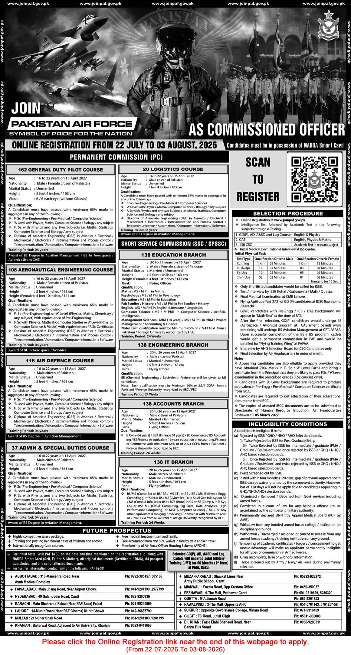 Job Advertisement - Join Pakistan Air Force as Commissioned Officer July 2026 Online Registration SSC, SPSSC & Permanent Commission Latest