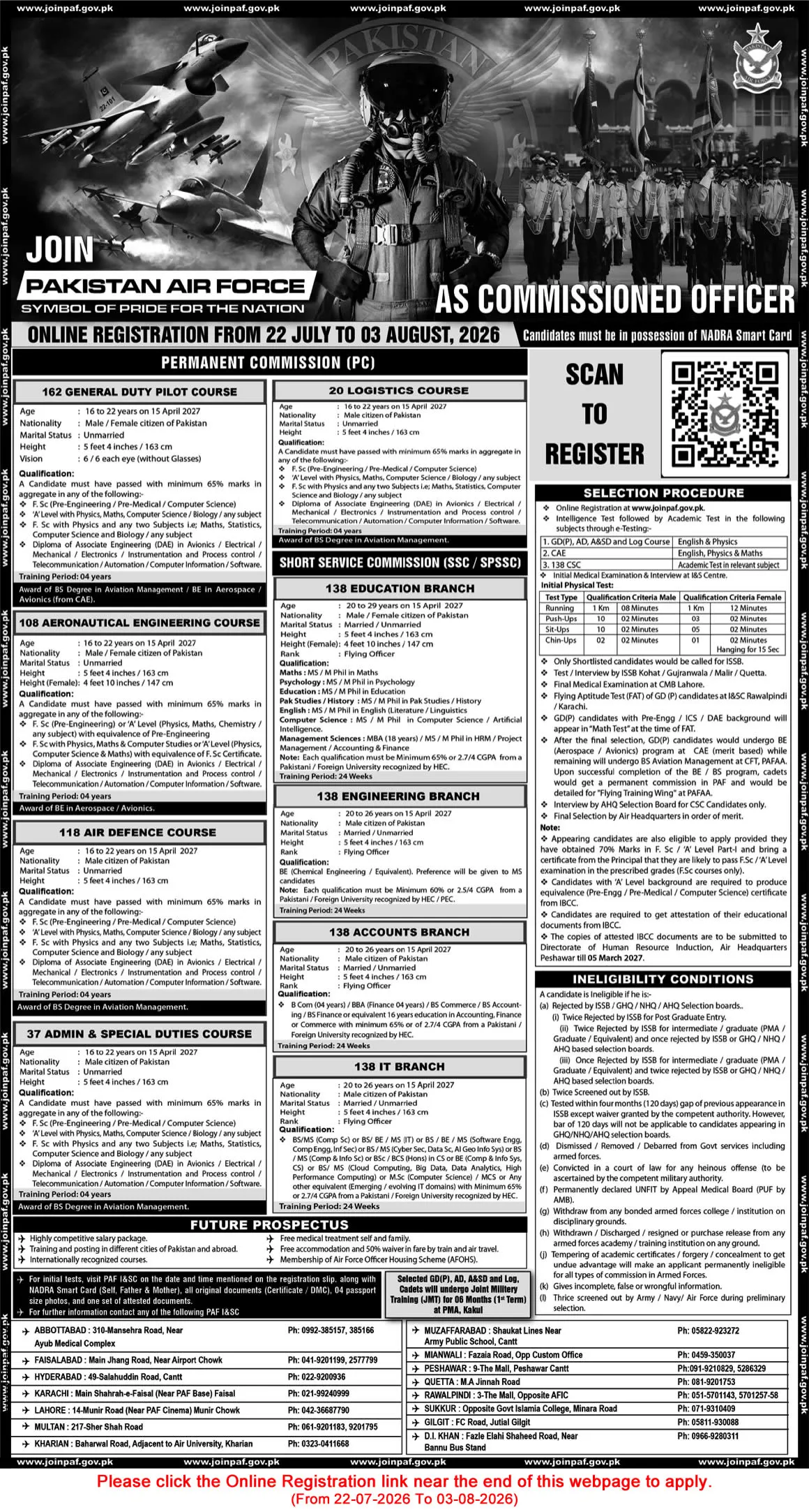 Job Advertisement - Join Pakistan Air Force as Commissioned Officer July 2026 Online Registration SSC, SPSSC & Permanent Commission