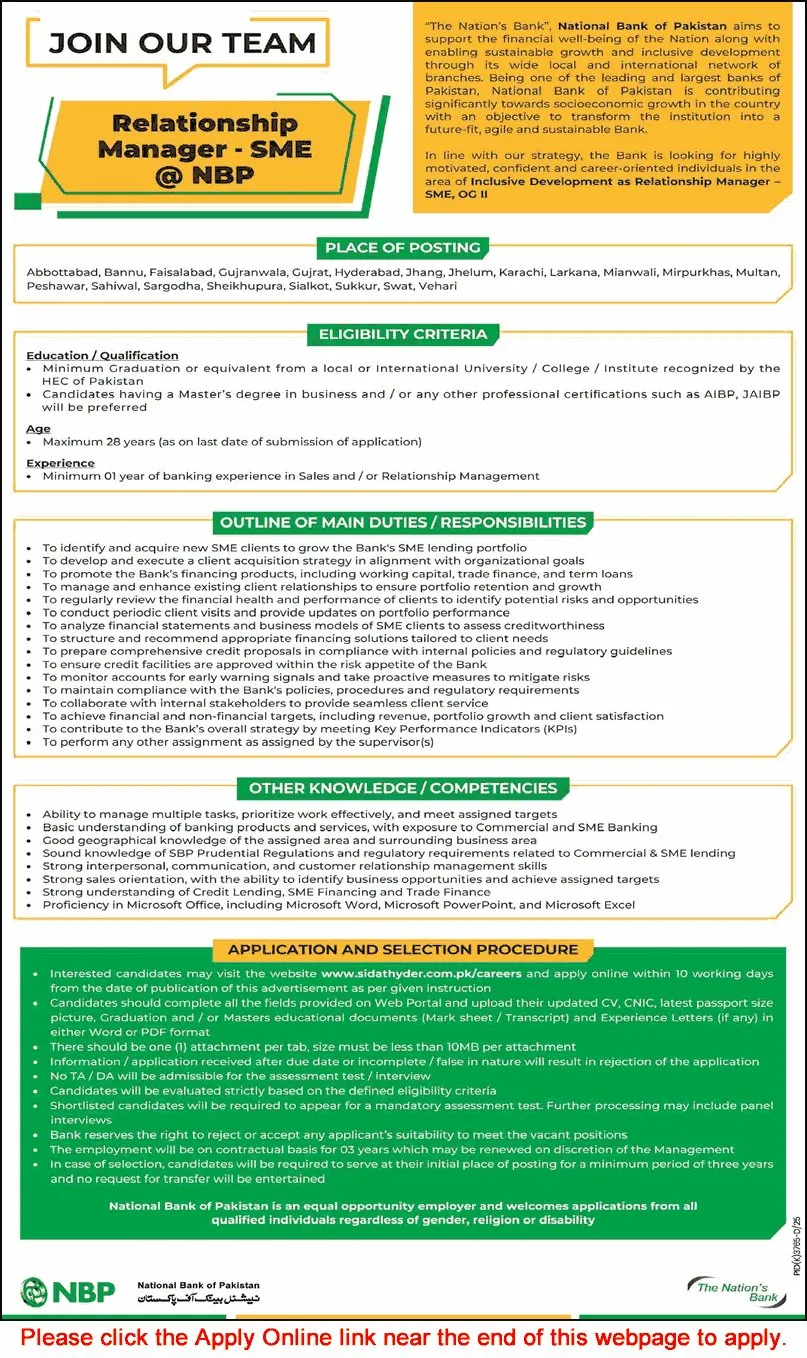 Job Advertisement - Relationship Manager - SME