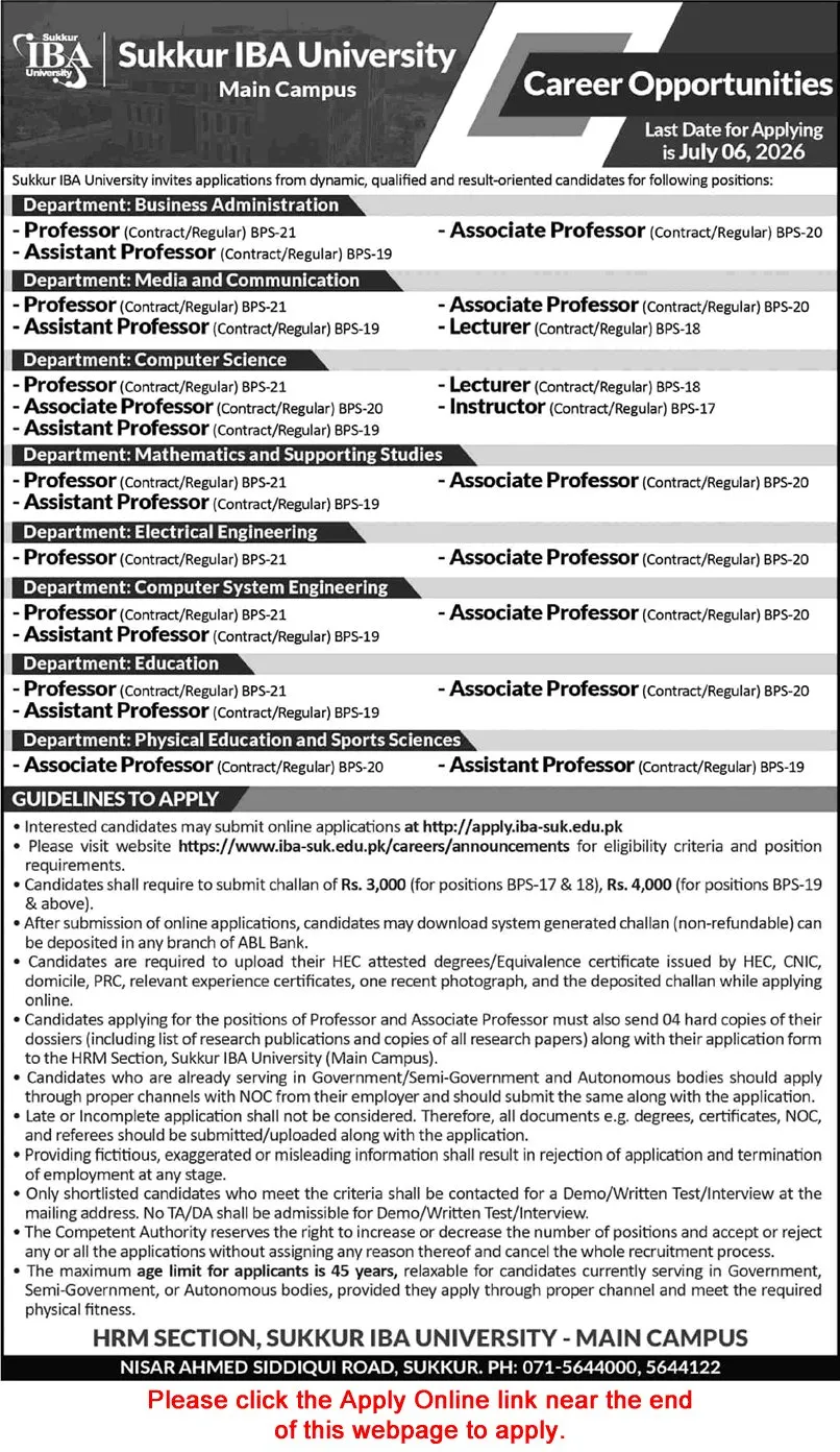 Job Advertisement - Sukkur IBA University Jobs June 2026 Apply Online Teaching Faculty Latest