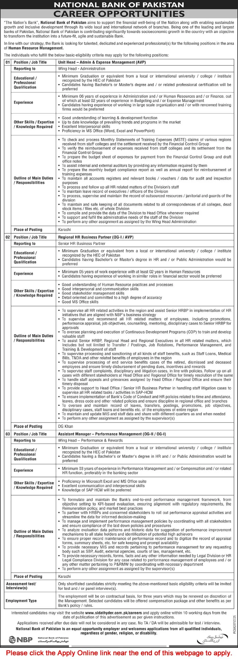 Job Advertisement - National Bank of Pakistan Jobs June 2026 Apply Online