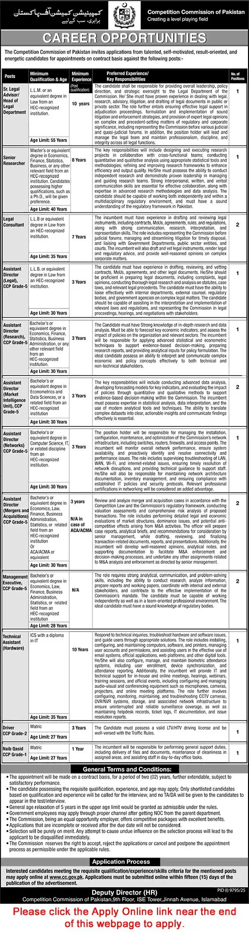 Job Advertisement - Competition Commission of Pakistan Islamabad Jobs June 2026 Apply Online Assistant Directors & Others CCP Latest