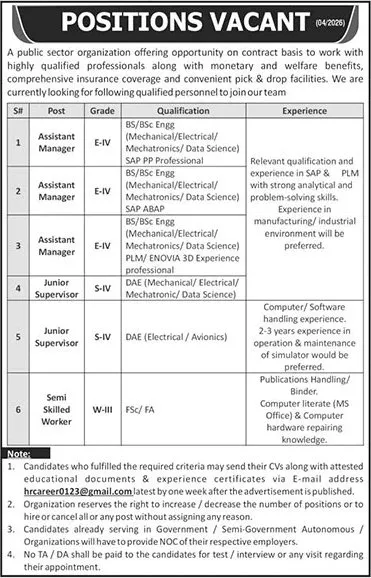 Job Advertisement - Public Sector Organization Jobs June 2026 Assistant Managers, Junior Supervisors & Workers Latest