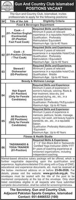 Job Advertisement - Gun and Country Club Islamabad Jobs June 2026