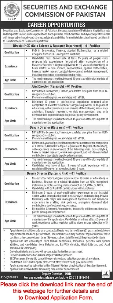 Job Advertisement - SECP Islamabad Jobs June 2026 Apply Online Deputy / Joint Directors Securities and Exchange Commission of Pakistan Latest