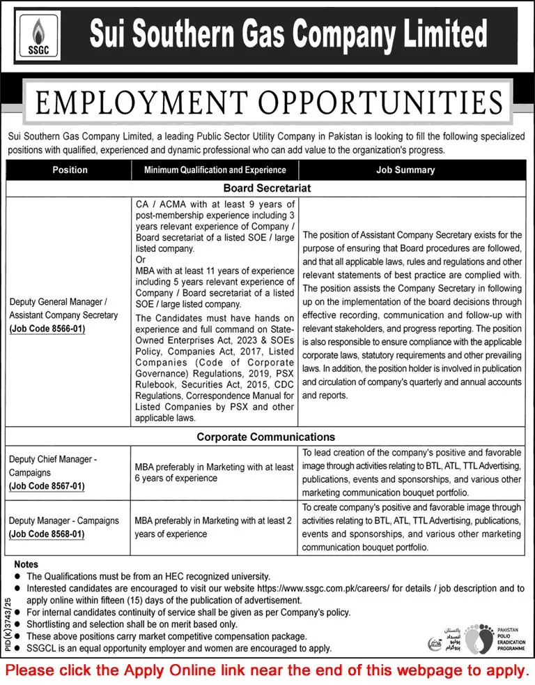 Job Advertisement - Deputy General Manager / Assistant Company Secretary, Deputy Chief Manager - Campaigns, Deputy Manager - Campaigns