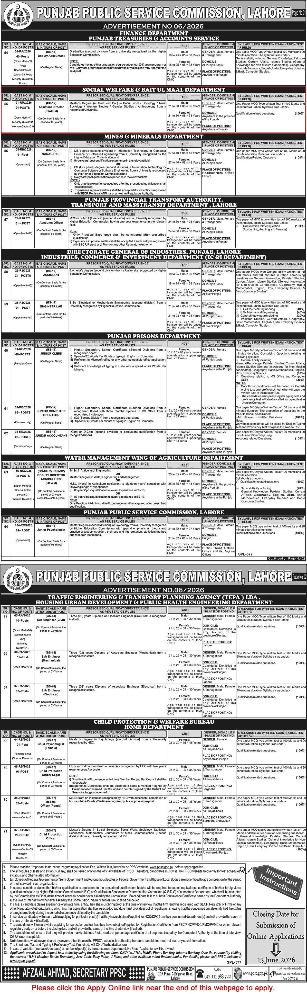Job Advertisement - Assistant Director Jobs in Social Welfare and Bait ul Maal Department Punjab May 2026 June PPSC Apply Online Latest