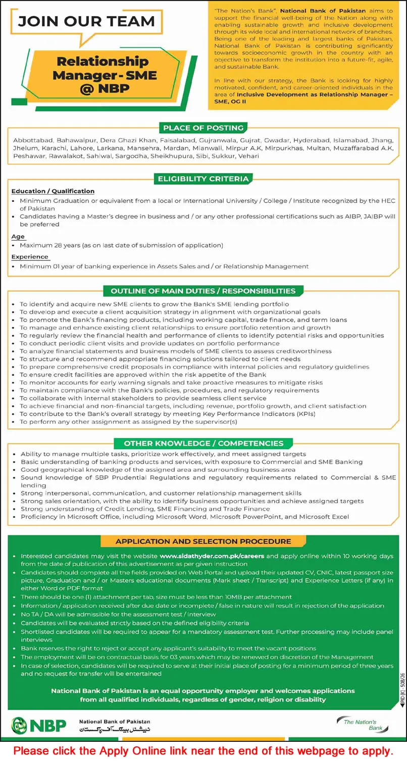 Job Advertisement - Relationship Manager - SME (OG-II)