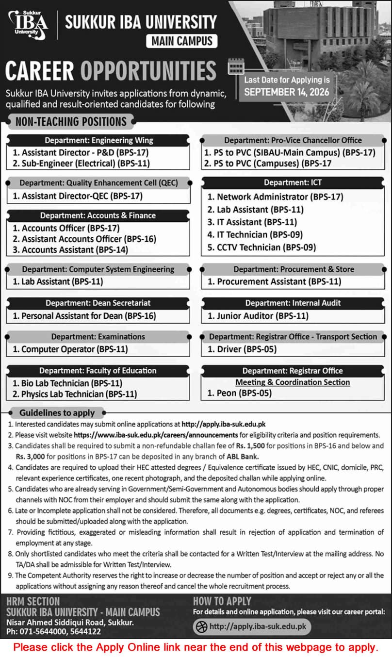 Job Advertisement - Sukkur IBA University Jobs August 2026 Apply Online