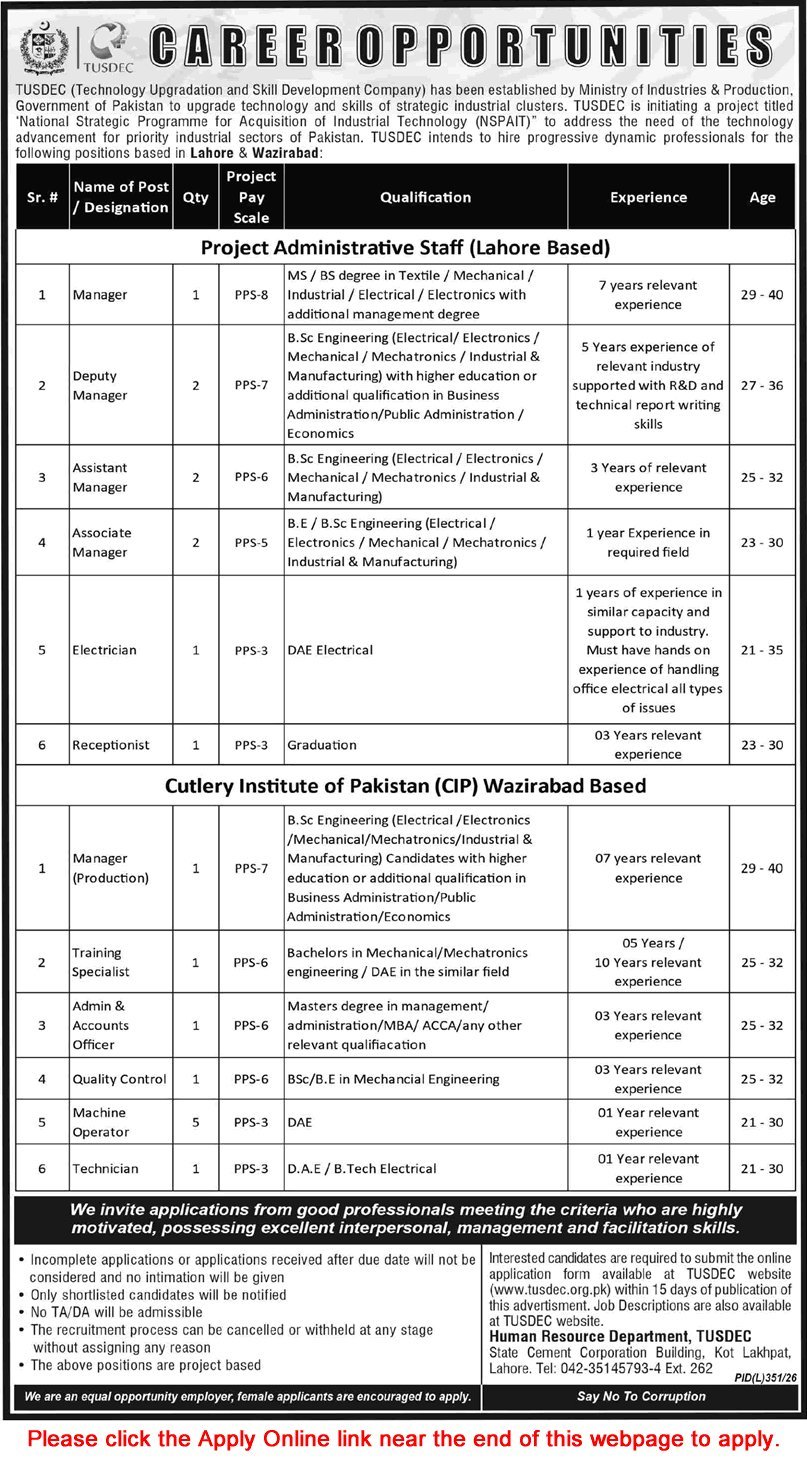 Job Advertisement - TUSDEC Jobs August 2026 Apply Online