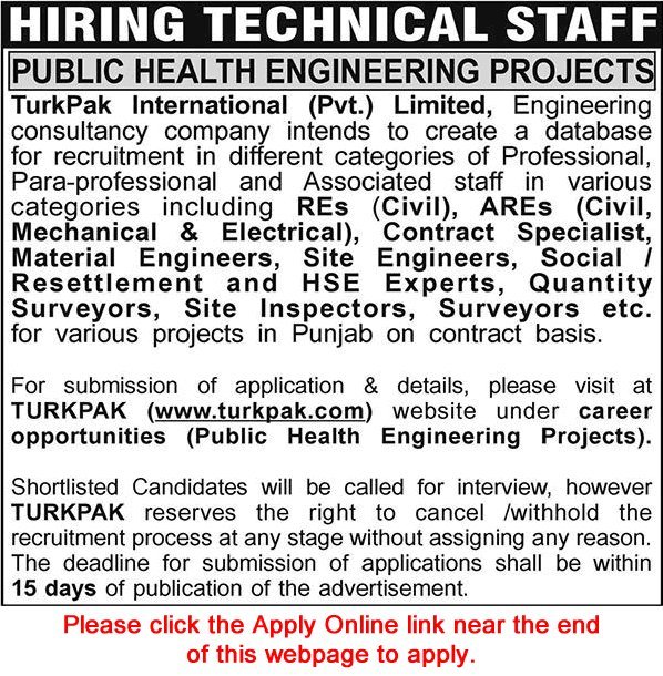 Job Advertisement - Hiring Technical Staff - Public Health Engineering Projects