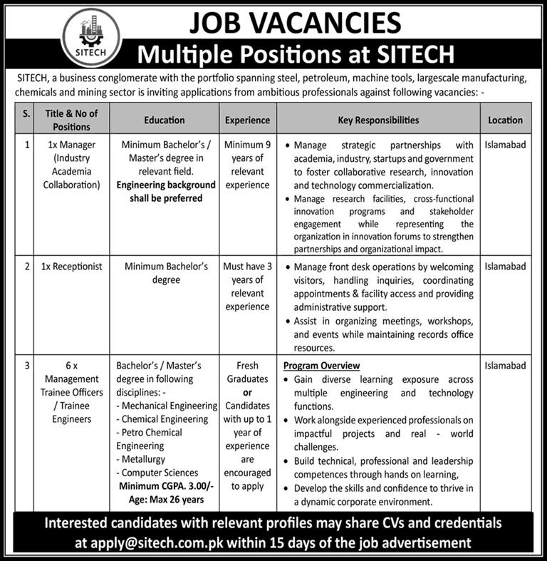 Job Advertisement - Multiple Positions at SITECH