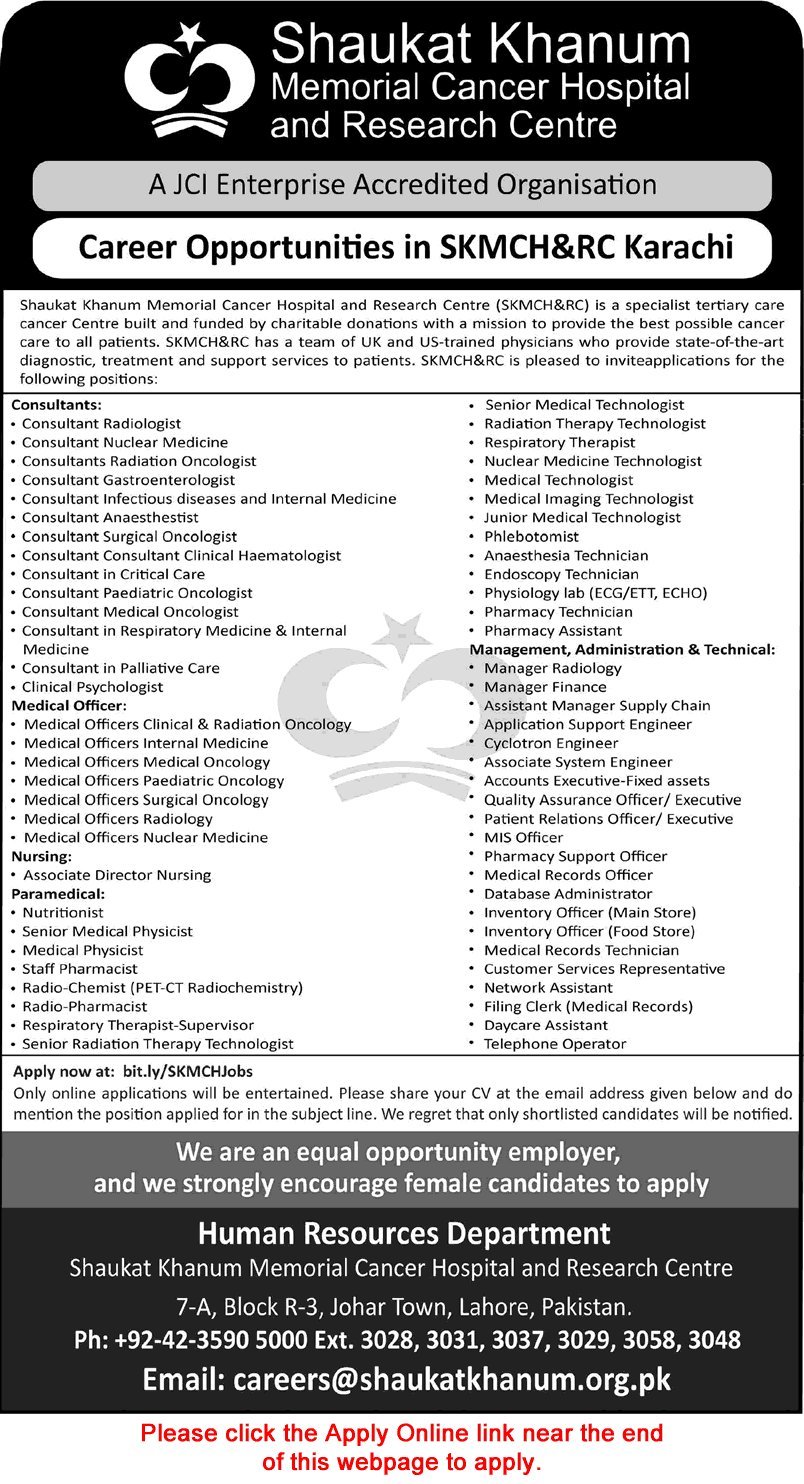 Job Advertisement - Shaukat Khanum Hospital Karachi Jobs August 2026 Apply Online Medical Officers, Consultants & Others SKMCH&RC Latest
