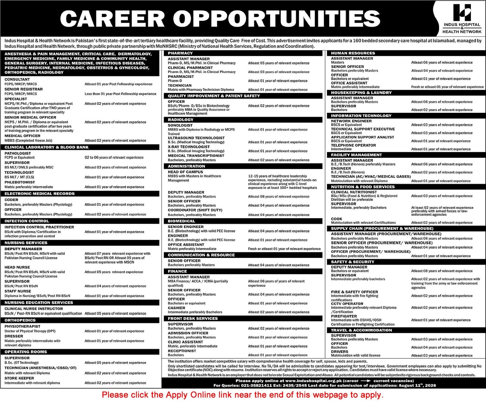 Job Advertisement - Indus Hospital Islamabad Jobs August 2026 Apply Online Medical Officers, Consultants, Nurses & Others Latest