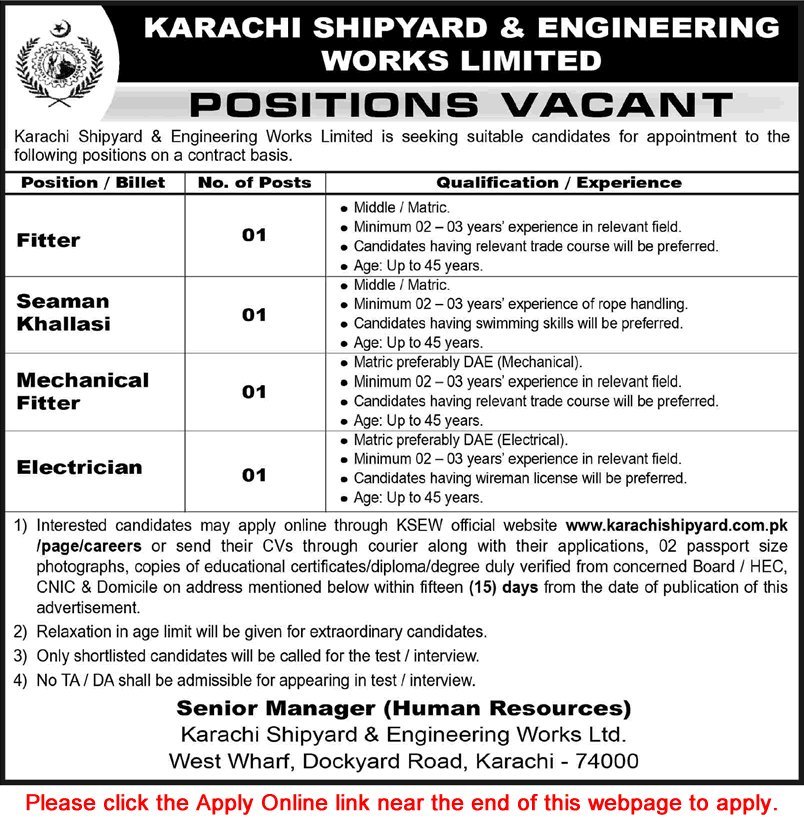 Job Advertisement - Karachi Shipyard & Engineering Works Jobs August 2026