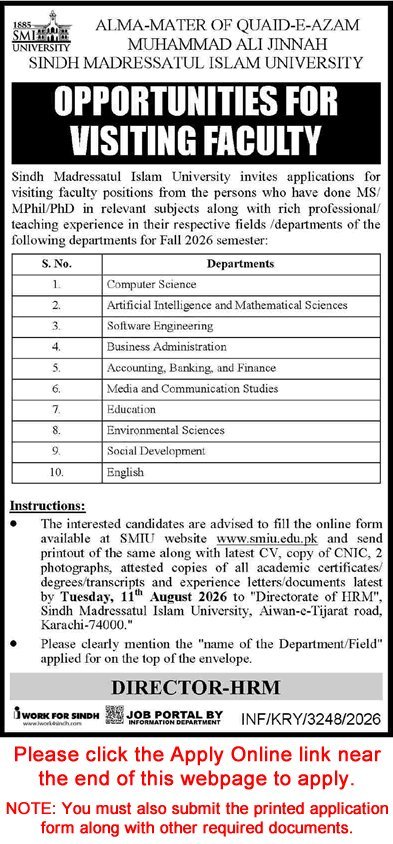 Job Advertisement - Visiting Faculty Opportunities