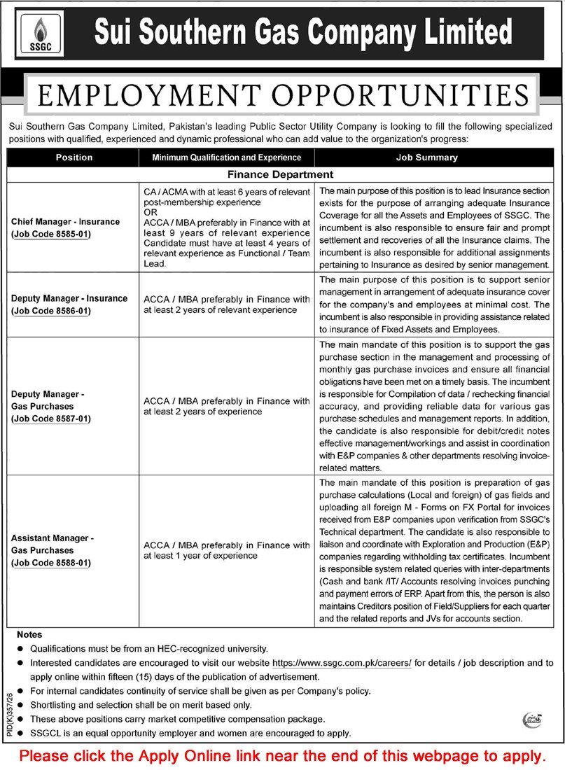 Job Advertisement - SSGC Jobs August 2026 Apply Online - Employment Opportunities at Sui Southern Gas Company Limited