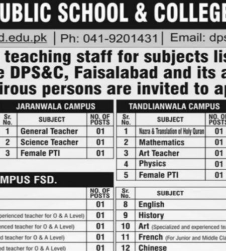 Teaching Jobs Announced At Divisional Public School & College For Male & Female
