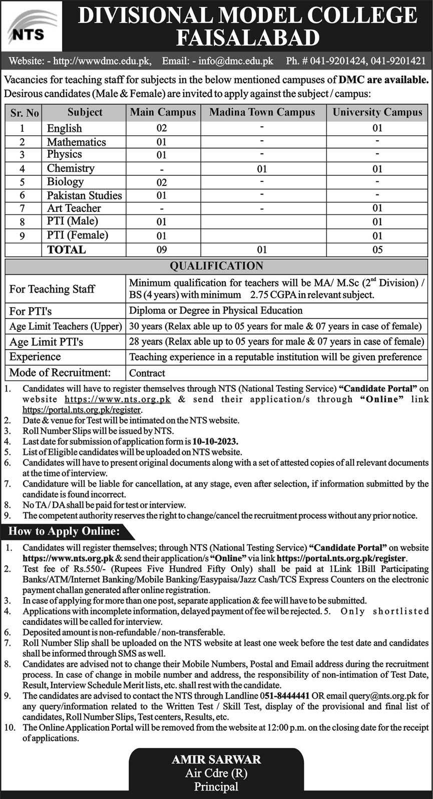 Divisional Model College Faisalabad Teaching Jobs Opportunities 2023