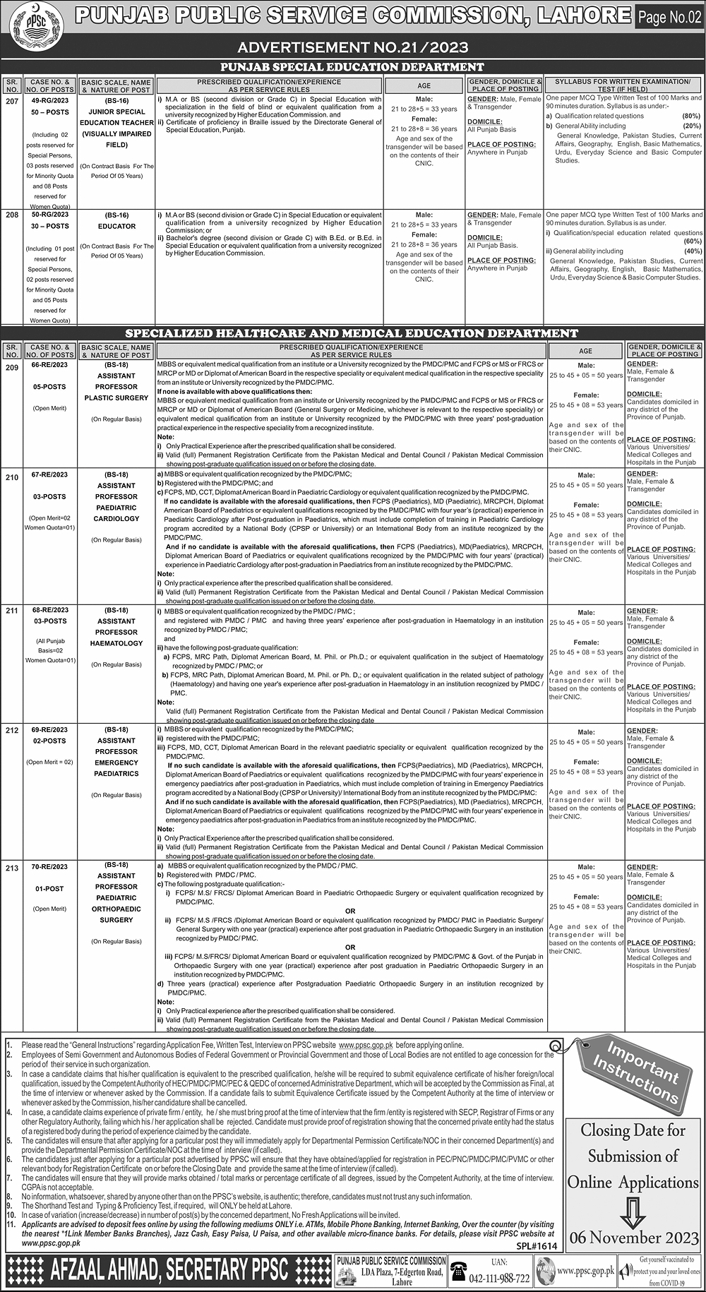 PPSC Punjab Public Service Commission Advertisement No. 21/2023 Jobs 2023 