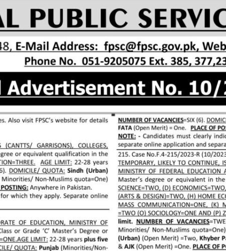 FPSC Consolidated Advertisement 10/2023 Latest Career Opportunities 2023
