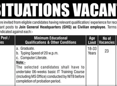 GHQ Rawalpindi Latest Civilian Jobs 2023 Join GHQ Latest Advertisement