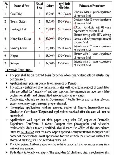Tourism Department Punjab Jobs 2023 TDCP Advertisement Latest