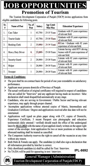 Tourism Department Punjab Jobs 2023 TDCP Advertisement Latest 1 svg%3E