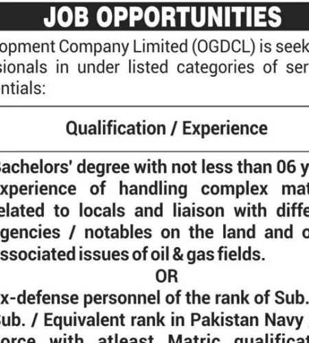 Advertisement For OGDCL Oil & Gas Development Company Limited jobs 2023