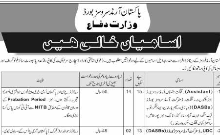 Advertisement For Ministry of Defence Pakistan Armed Services Board Jobs 2023