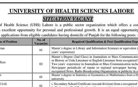 Advertisement For University Of Health Sciences Lahore Jobs 2023