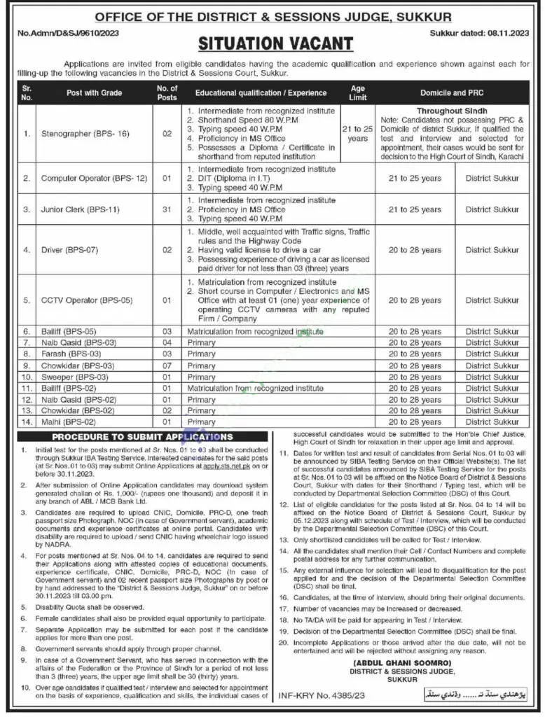 1699606403 182 District and Session Courts Jamshoro Jobs 2023 – Latest Opportunities