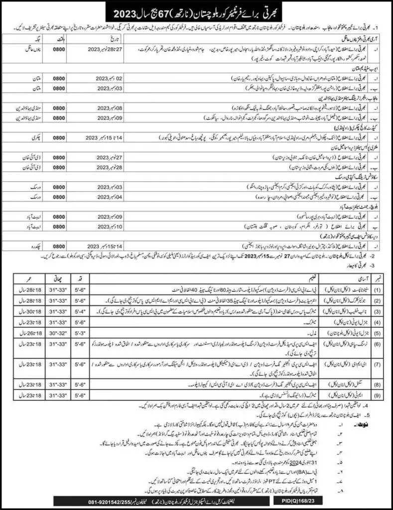 FC Jobs 2023 Join Frontier Corps North Balochistan Batch 67