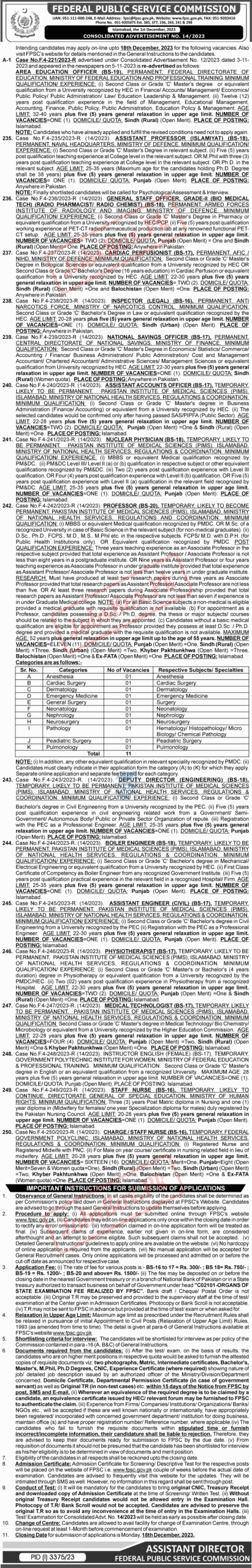 FPSC Jobs 2023 – FPSC Advertisement No 14 wwwfpscgovpk.webp