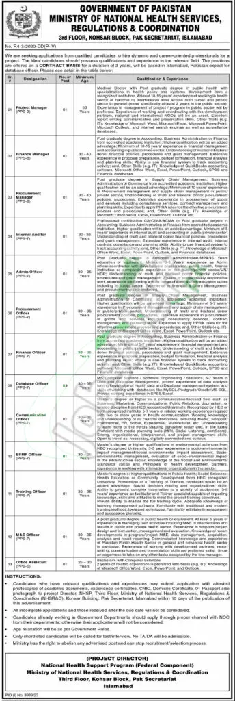 Ministry of National Health Services Jobs 2024 Application Form Download