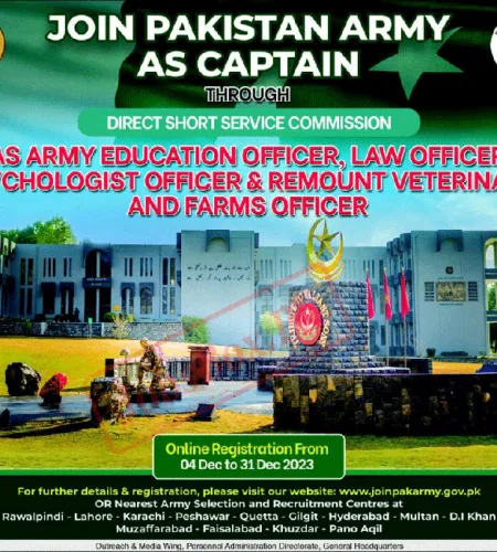 Pak Army Jobs 2023 as Captain through DSSC – www.joinpakarmy.gov.pk