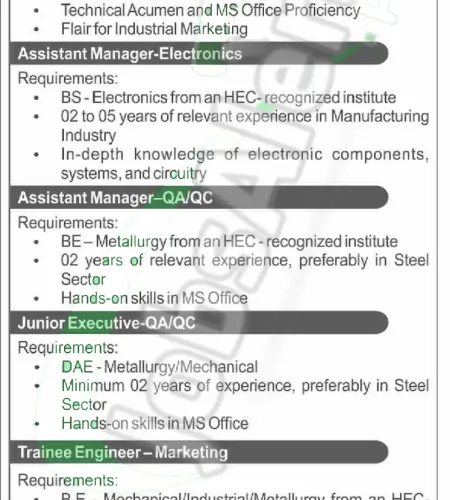 Pakistan Steel Mills Limited Jobs 2024 – Trainee Staff Required