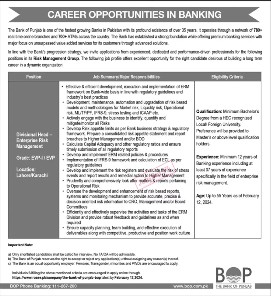 Bank of Punjab BOP Jobs 2024 – Explore Opportunities in.webp
