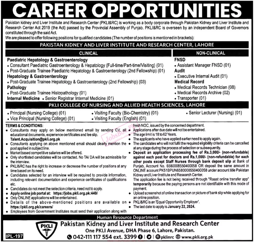 Pakistan Kidney And Liver Institute PKLI Jobs 2024.webp