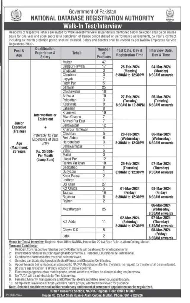 NADRA Regional Head Office Jobs 2024 Interview Schedule.webp