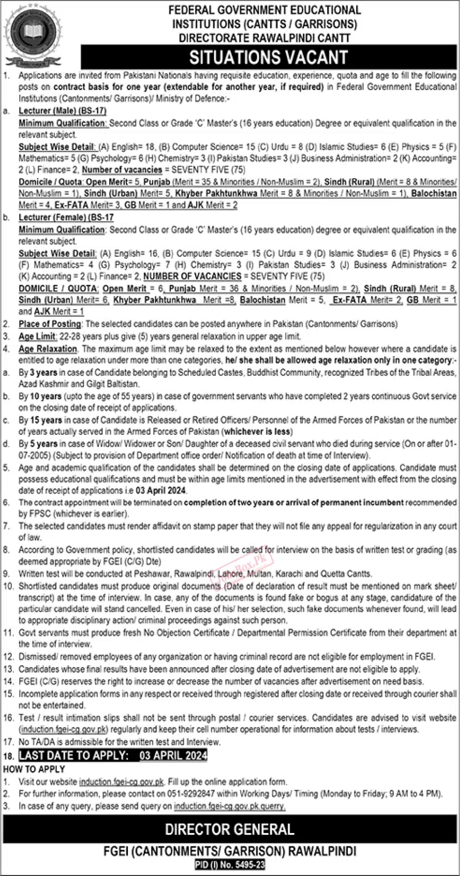 Federal Government Educational Institutions FGEI Jobs 2024 Online Recruitment.webp