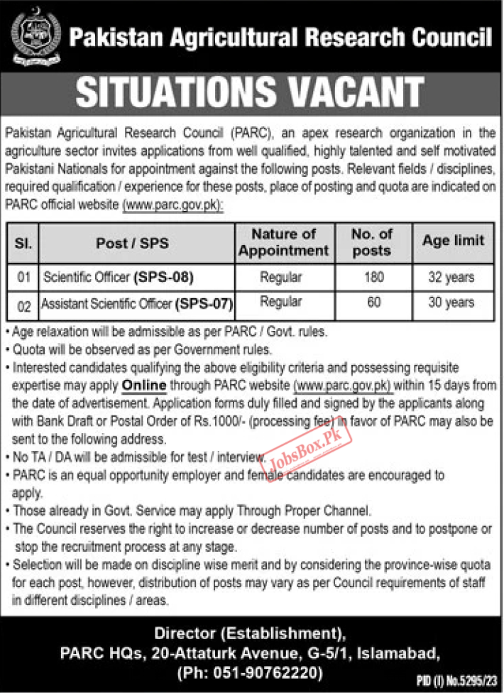 Pakistan Agricultural Research Council PARC Jobs 2024 Online Form.webp