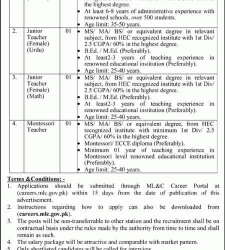 Vacancies Available at Cantt Board Primary School | Find Pak Jobs
