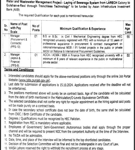 Vacancies Available at Water and Sanitation Agency WASA | Find Pak Jobs