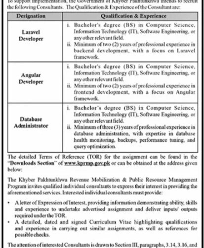 Finance Department Peshawar Jobs 2025 for Angular Developer | Find Pak Jobs